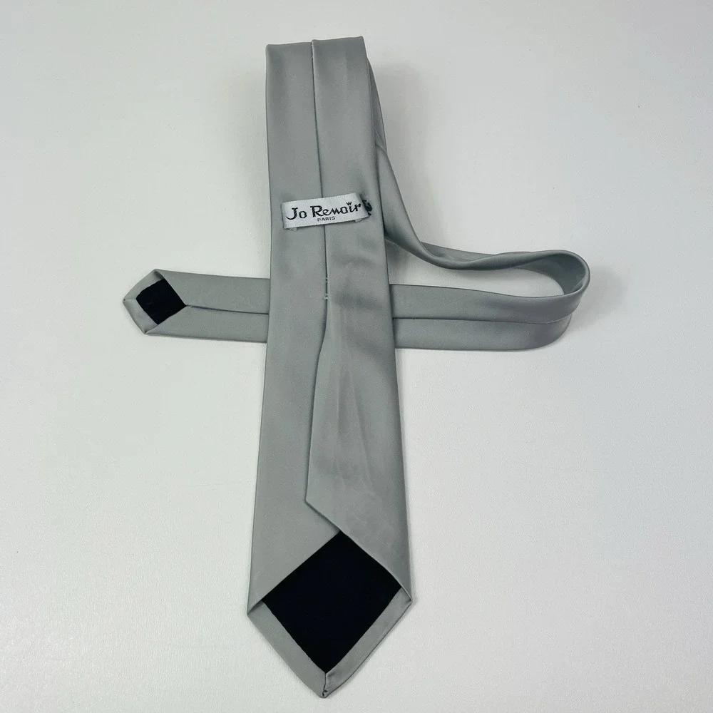 Mens Jo Renoir Paris Mens Tie Silver Solid Color Block Polyester Blend‎